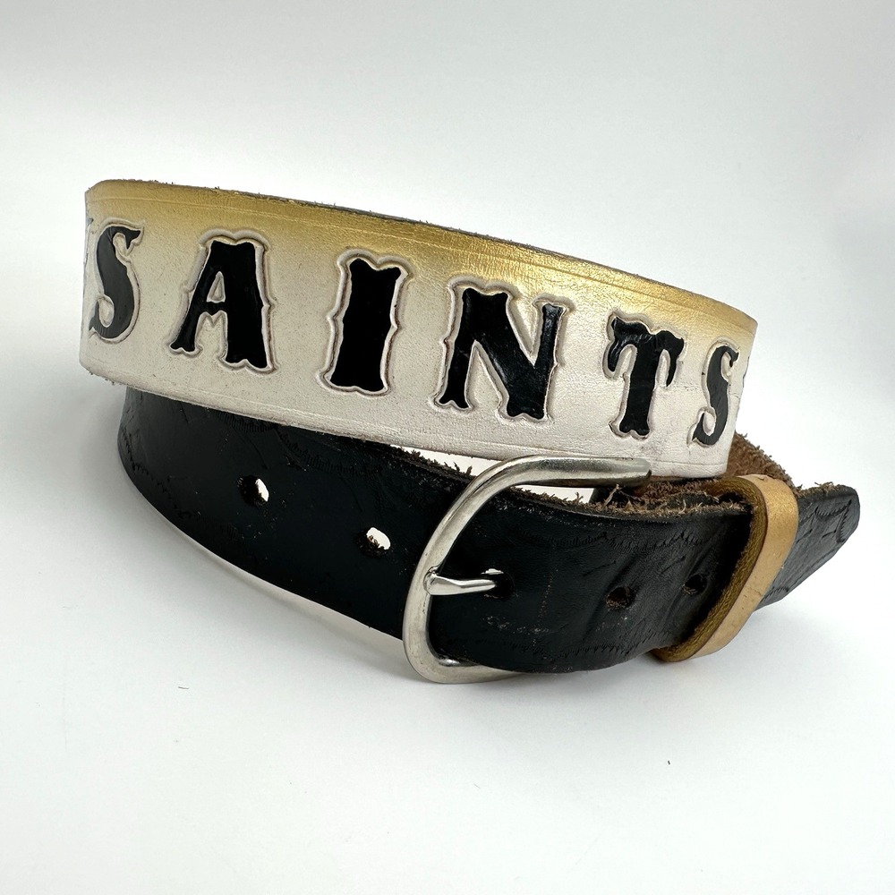 Custom Saints Belt 42 Black Super Bowl XLIV Champions Hand Painted Leather